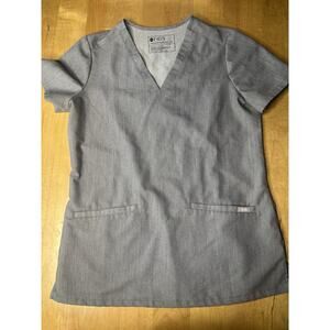 FIGS Scrub Top Women Size XS Technical Collection V Neck Pockets Gray